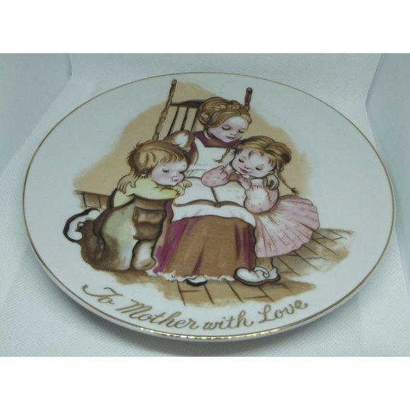 To Mother With Love Collectors Plate gift Mom reading son daughter rocking chair - Picture 2 of 5